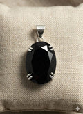 Handcrafted Luxury 925 Silver Pendant, Genuine Black Gemstone Oval Design, Premium Artisan Jewelry