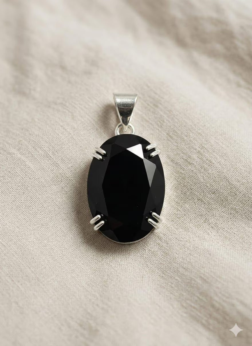 Handcrafted Luxury 925 Silver Pendant, Genuine Black Gemstone Oval Design, Premium Artisan Jewelry