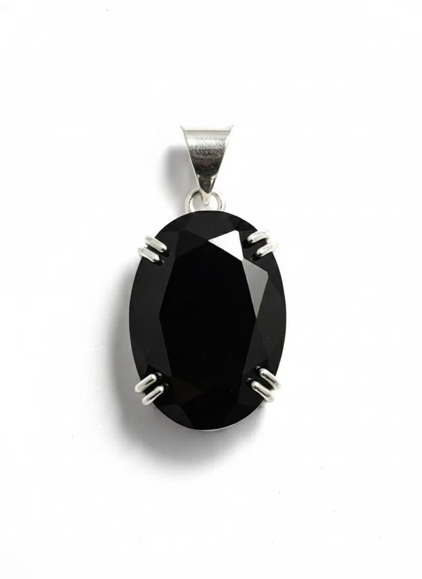 Handcrafted Luxury 925 Silver Pendant, Genuine Black Gemstone Oval Design, Premium Artisan Jewelry