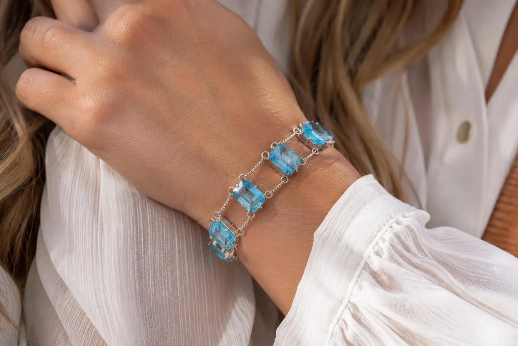 Handcrafted 925 Sterling Silver Bracelet, Luxury Fashion Jewelry with Radiant Blue Stones