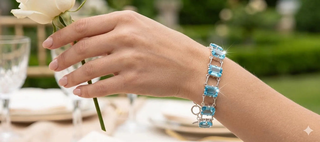 Handcrafted 925 Sterling Silver Bracelet, Luxury Fashion Jewelry with Radiant Blue Stones