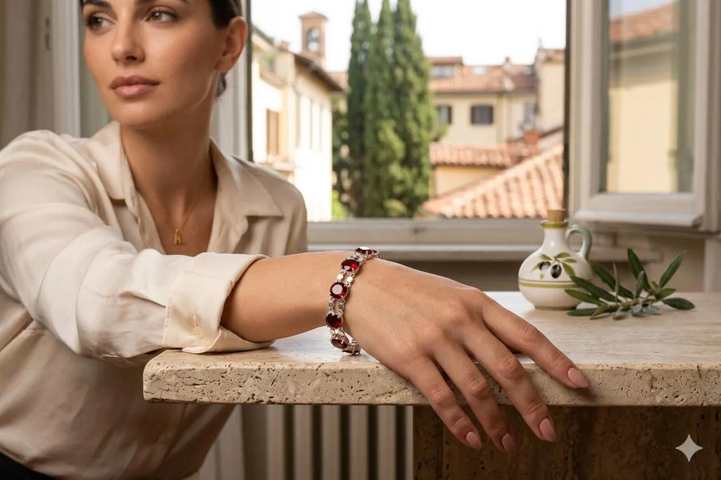 Handcrafted 925 Sterling Silver Bracelet with Red Gemstones | Premium Luxury Jewelry