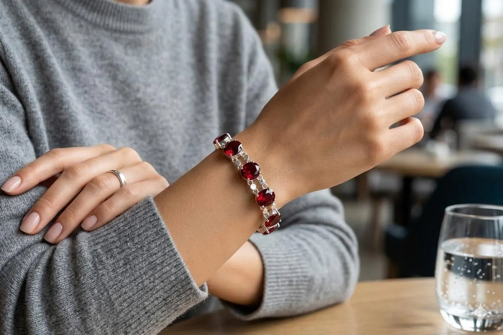 Handcrafted 925 Sterling Silver Bracelet with Red Gemstones | Premium Luxury Jewelry