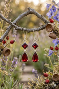 Garnet Drop Earrings, 925 Sterling Silver Dangle Earrings, January Birthstone Jewelry, Teardrop Gemstone Gift for Her, Handmade