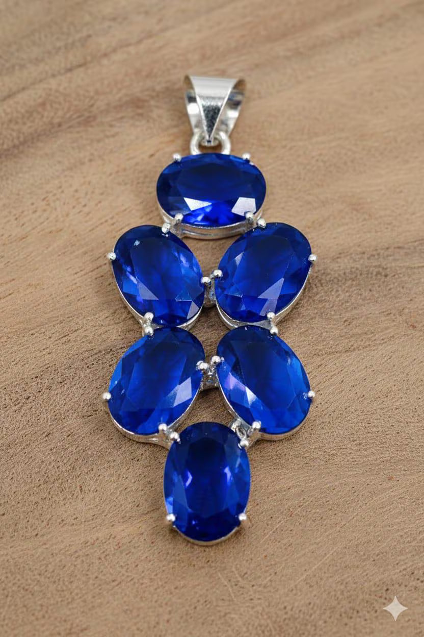 Handcrafted 925 Sterling Silver Royal Blue Gemstone Statement Pendant
