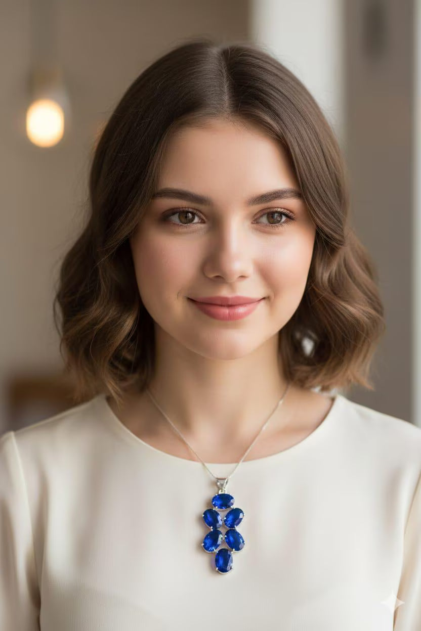 Handcrafted 925 Sterling Silver Royal Blue Gemstone Statement Pendant