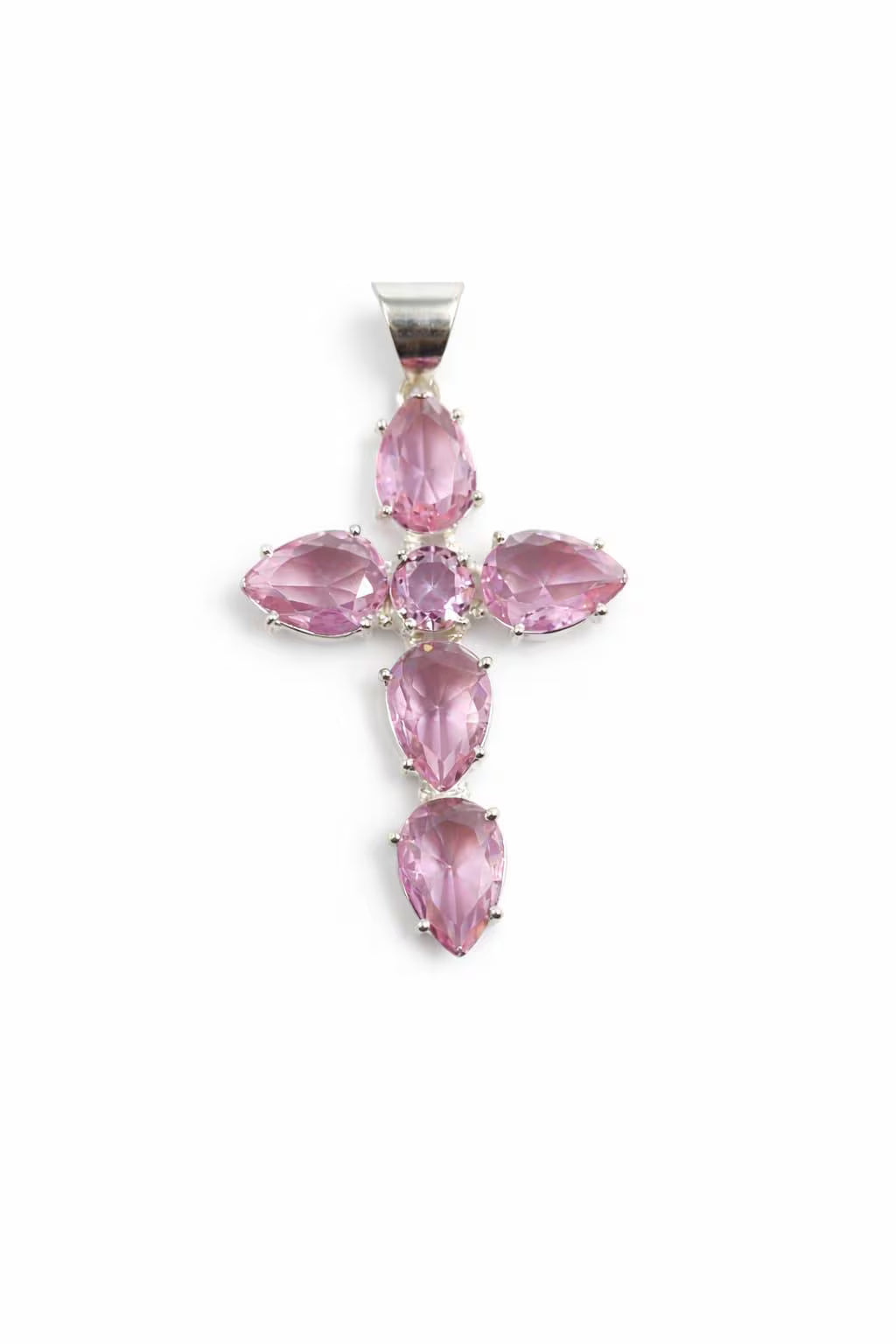 Handcrafted 925 Sterling Silver Pink Gemstone Cross Pendant | Premium Luxury Statement Jewelry