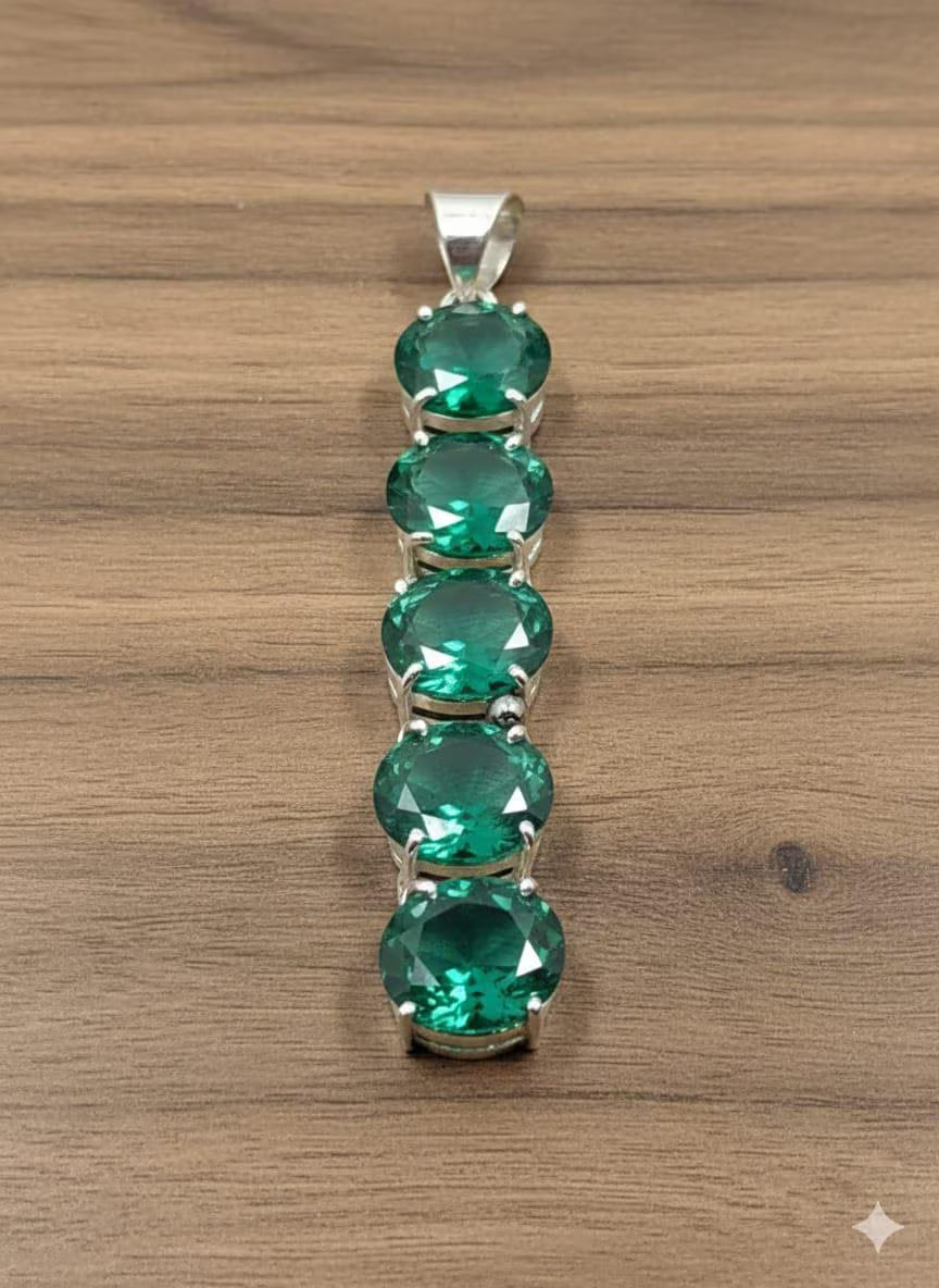 Luxury 925 Silver Genuine Green Stone Pendant – Handcrafted Elegant Statement Jewelry