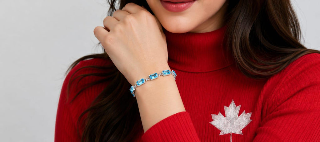 Premium Handcrafted Swiss Blue Topaz Bracelet, Genuine 925 Sterling Silver Bracelet, Emerald Cut Gemstone Tennis Bracelet, Luxury Gift for Her