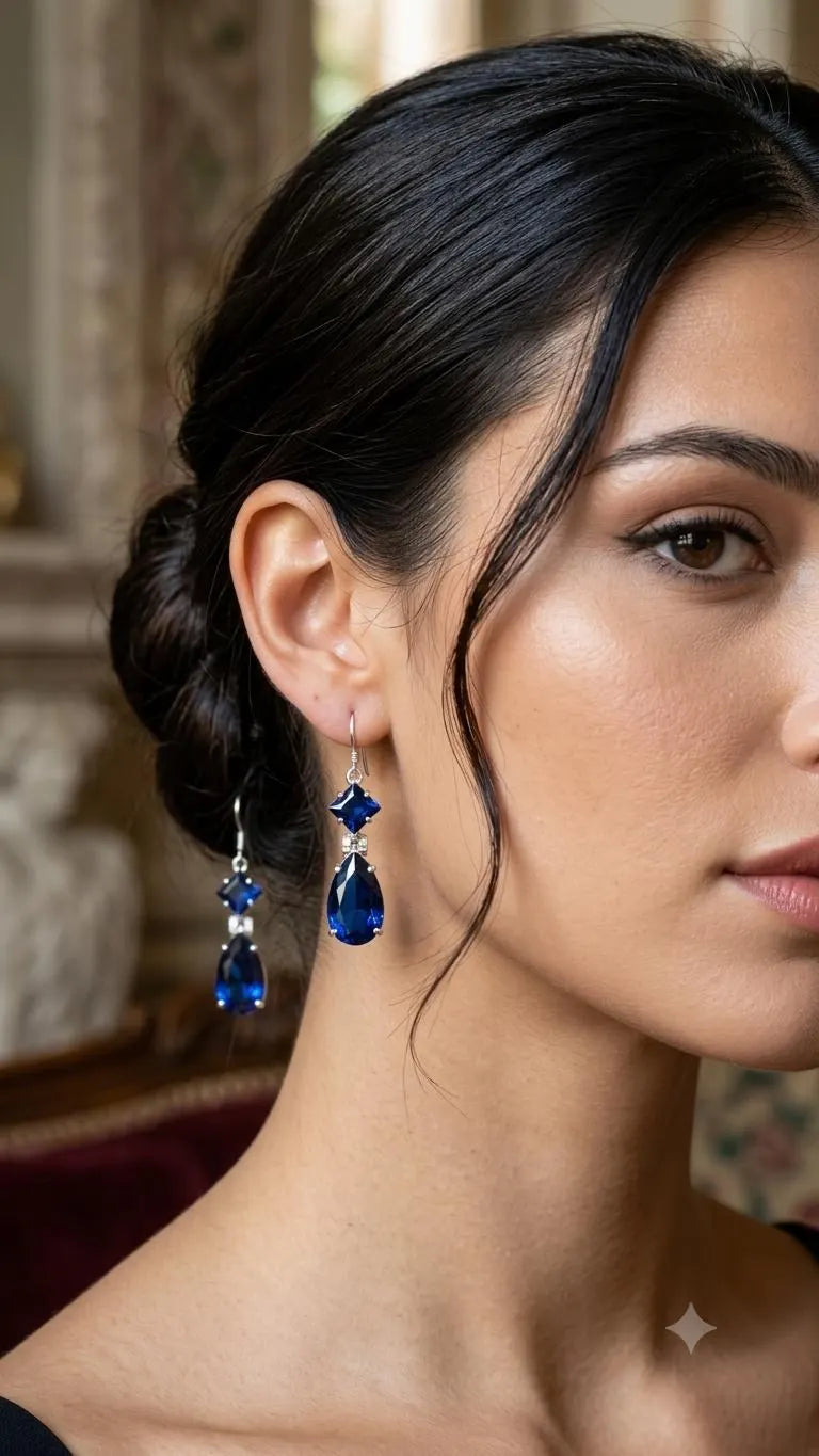 Handcrafted 925 Sterling Silver Blue Gemstone Drop Earrings – Elegant Teardrop Statement Jewelry