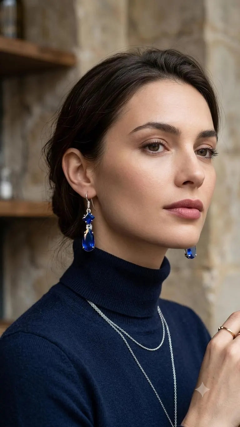 Handcrafted 925 Sterling Silver Blue Gemstone Drop Earrings – Elegant Teardrop Statement Jewelry