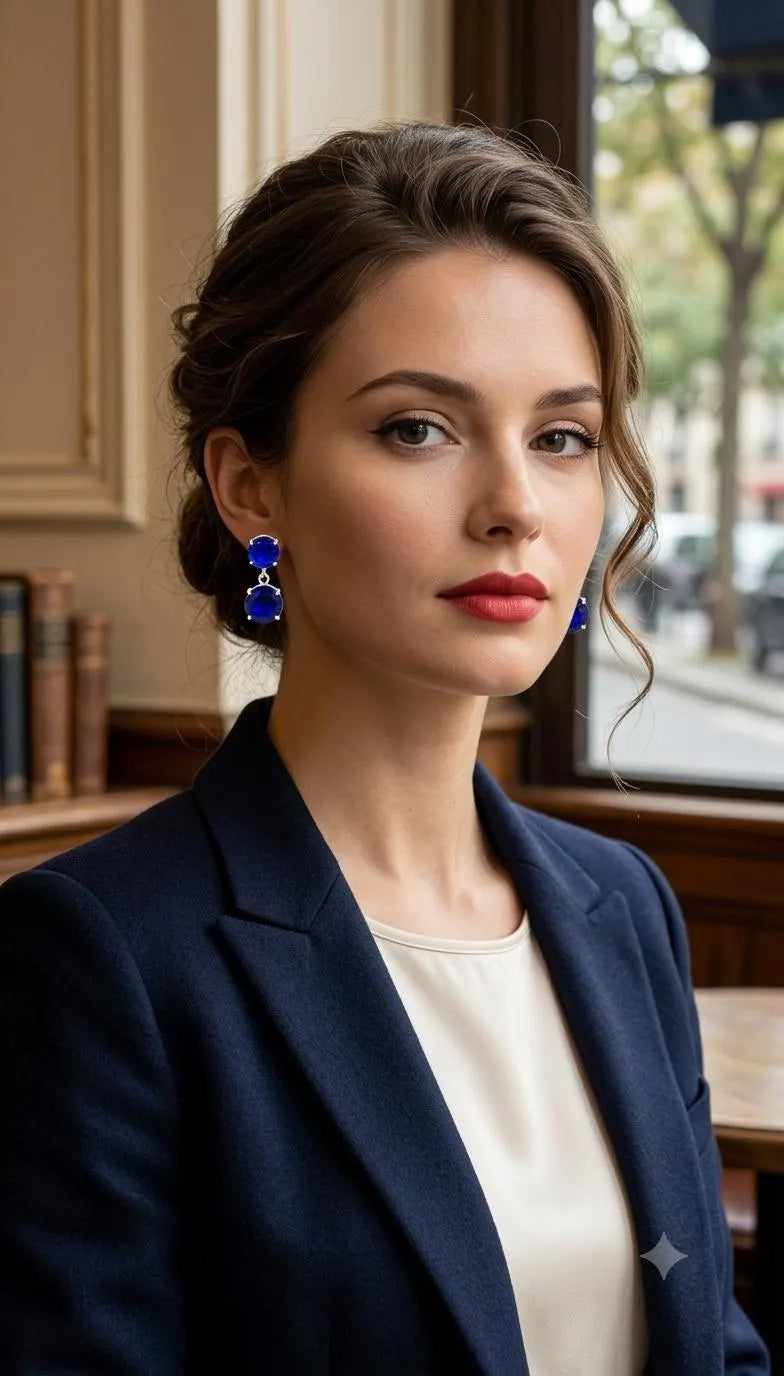 Blue Sapphire Drop Earrings, 925 Sterling Silver Dangle Earrings, Round Blue Gemstone Earrings, September Birthstone Jewelry, Gift for Her
