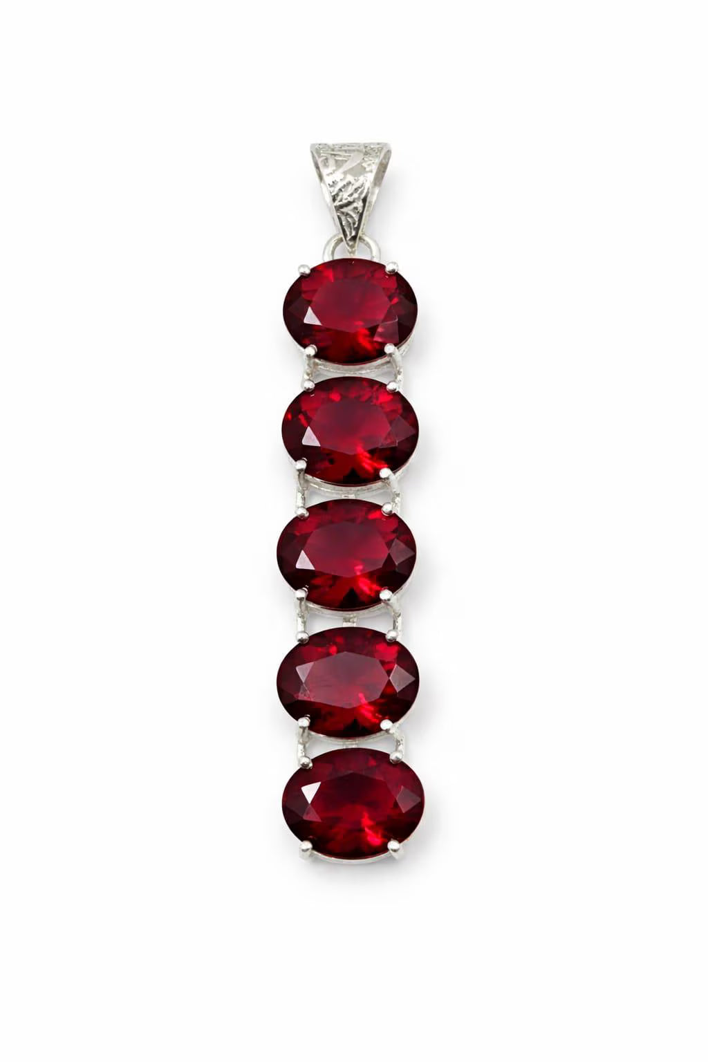 Premium Handcrafted 925 Silver Pendant, Elegant Five-Oval Red Gemstone Drop for Women