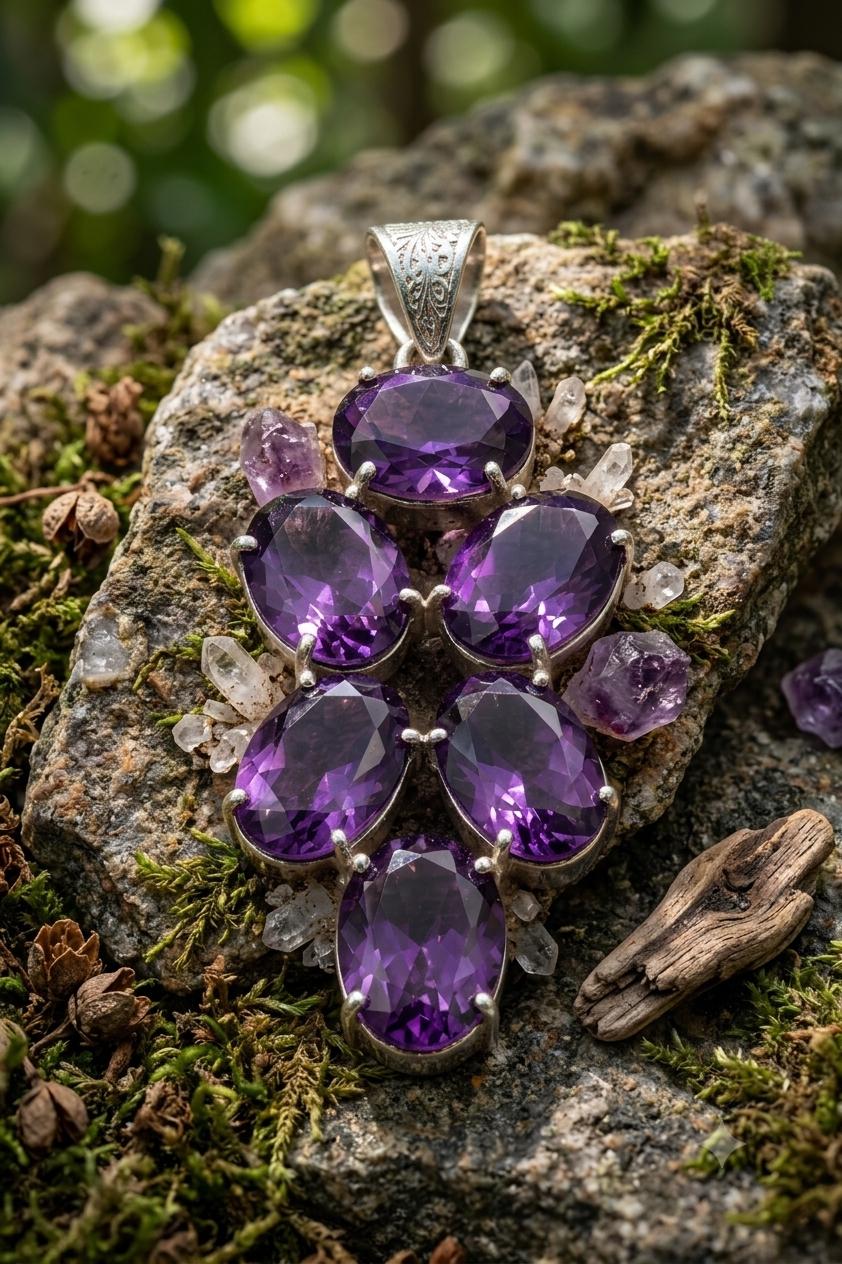 Premium Handcrafted 925 Silver Amethyst Cluster Pendant – Luxury Statement Piece