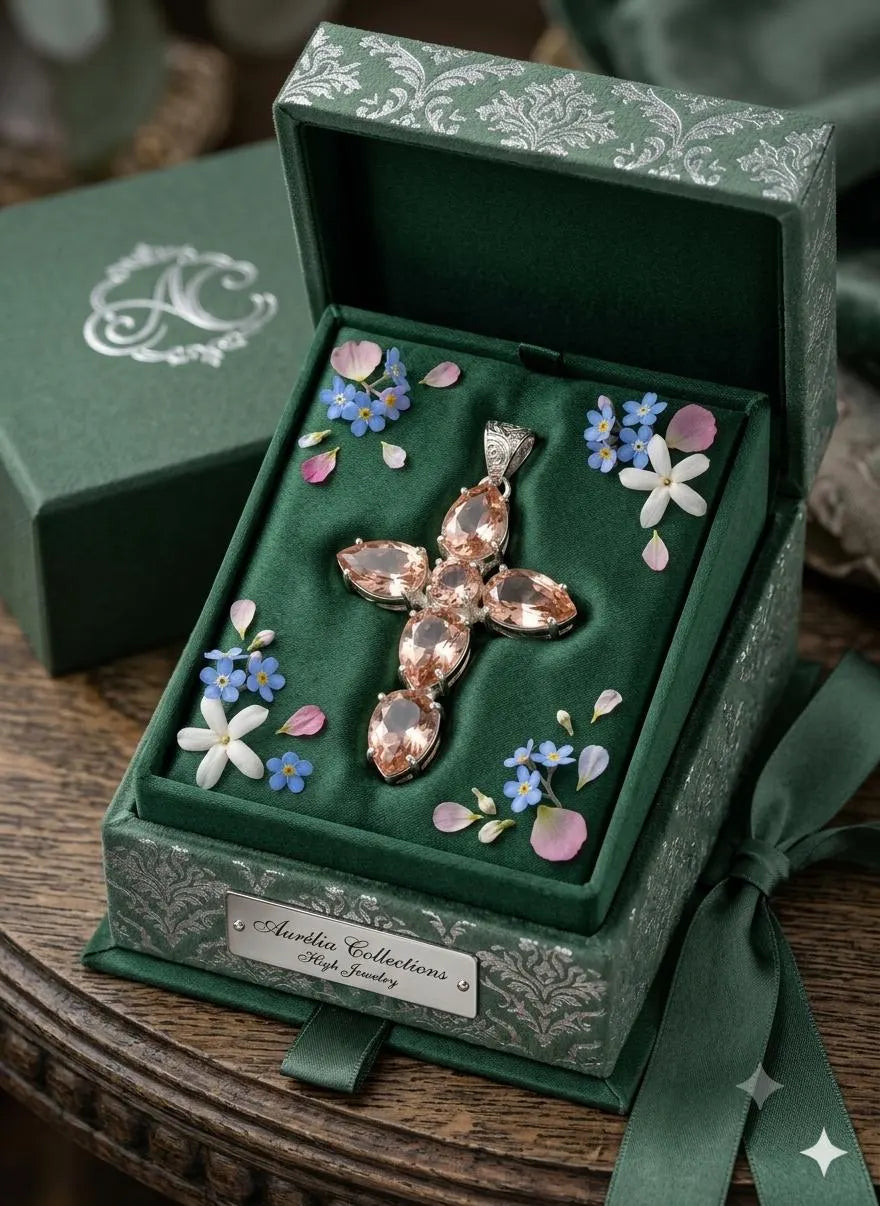 Handcrafted 925 Sterling Silver Peach Gemstone Cross Pendant - Luxury Artisan Jewelry