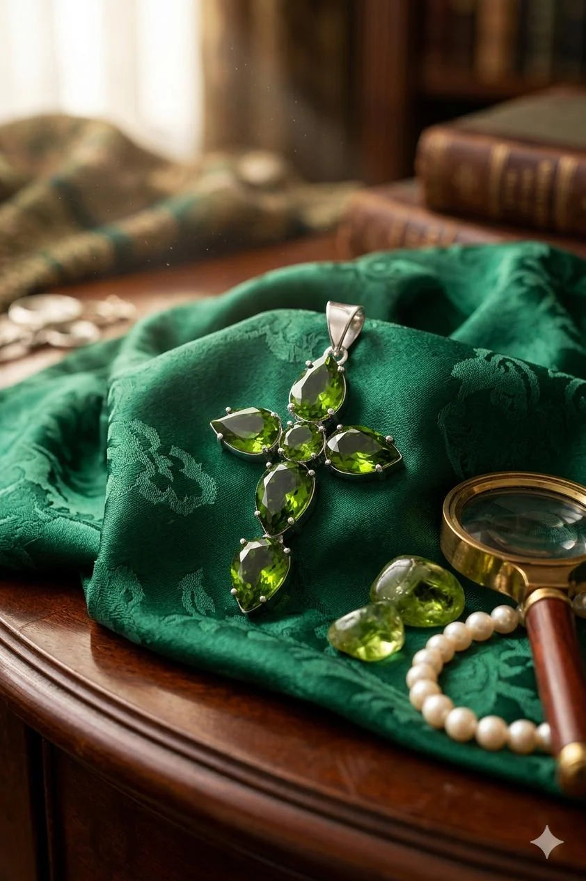 Premium Handcrafted 925 Sterling Silver Green Peridot Cross Pendant | Luxury Gemstone Jewelry