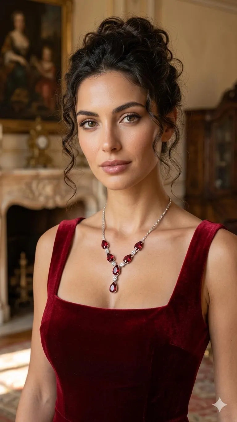 Elegant Teardrop Ruby Red Crystal Statement Necklace