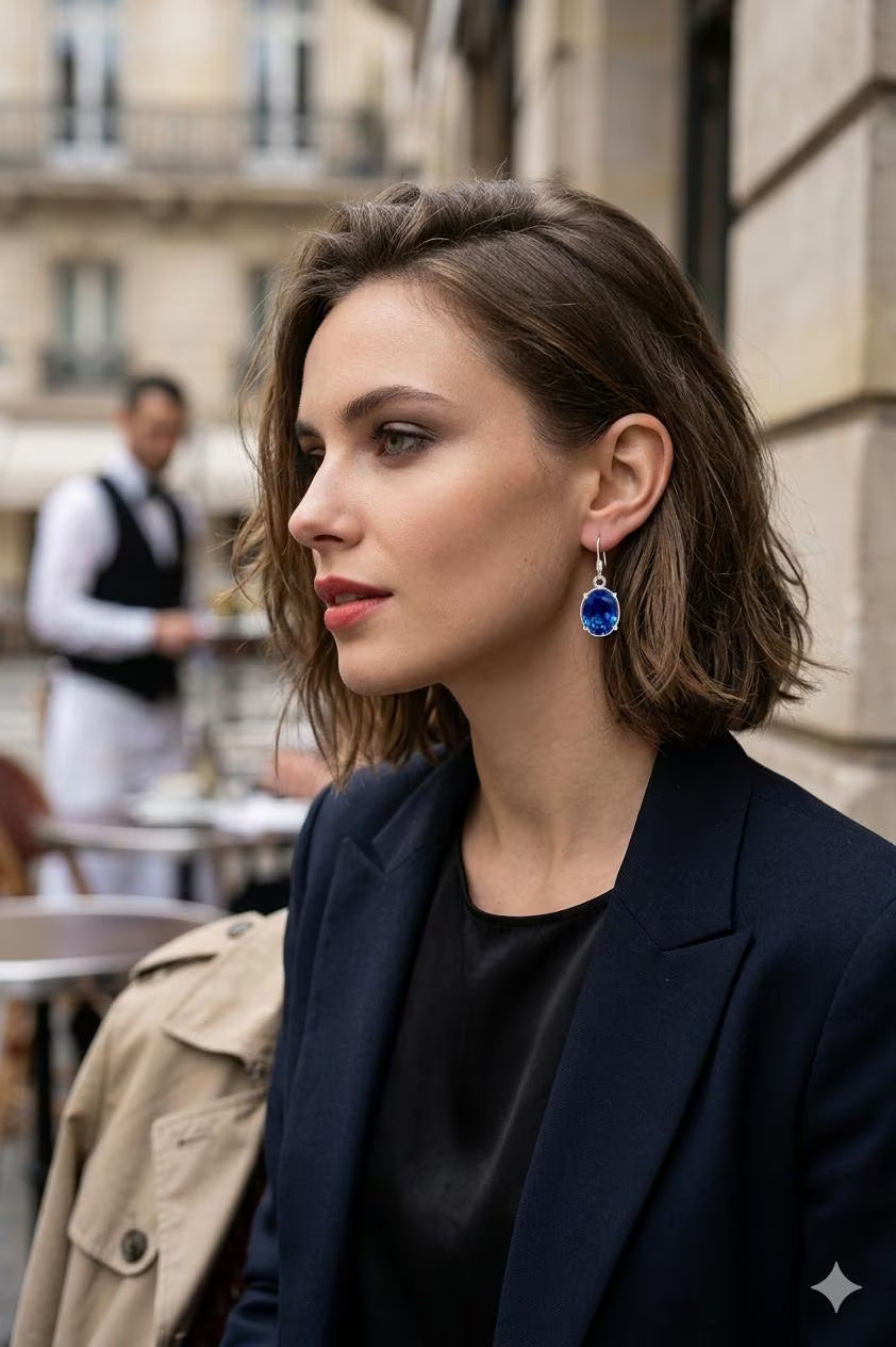 Handcrafted 925 Sterling Silver Blue Sapphire Crystal Dangle Earrings | Luxury Gift for Women