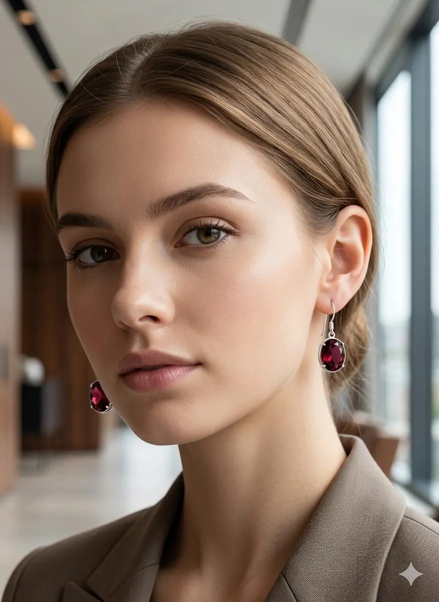 Handcrafted 925 Sterling Silver Garnet Earrings | Luxury Red Gemstone Dangle Earrings