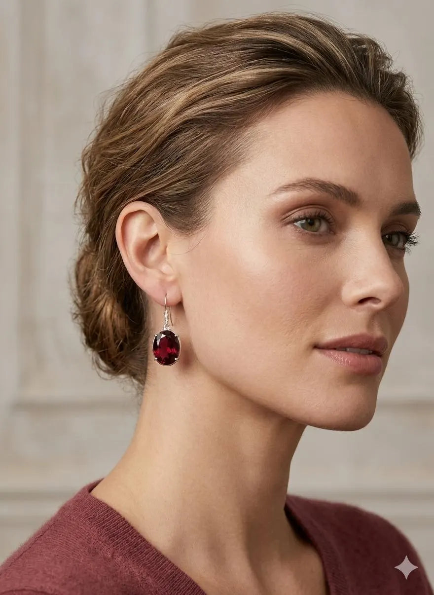 Handcrafted 925 Sterling Silver Garnet Earrings | Luxury Red Gemstone Dangle Earrings