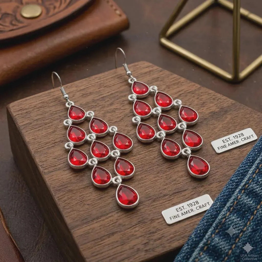 Luxury Ruby Red Chandelier Earrings, Genuine 925 Sterling Silver Dangle Earrings, Statement Bridal Jewelry, January Birthstone Gift for Her, Handmade