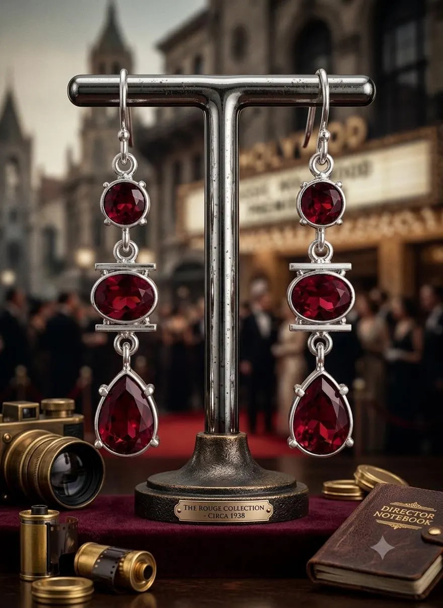 Luxury Artisan 925 Silver Deep Red Gemstone Dangle Earrings – Handcrafted Elegance