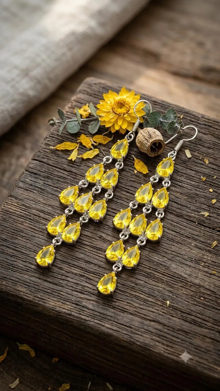 Yellow Citrine Chandelier Earrings, 925 Sterling Silver Dangle Earrings, Pear Cut Gemstone Jewelry, November Birthstone Gift for Her