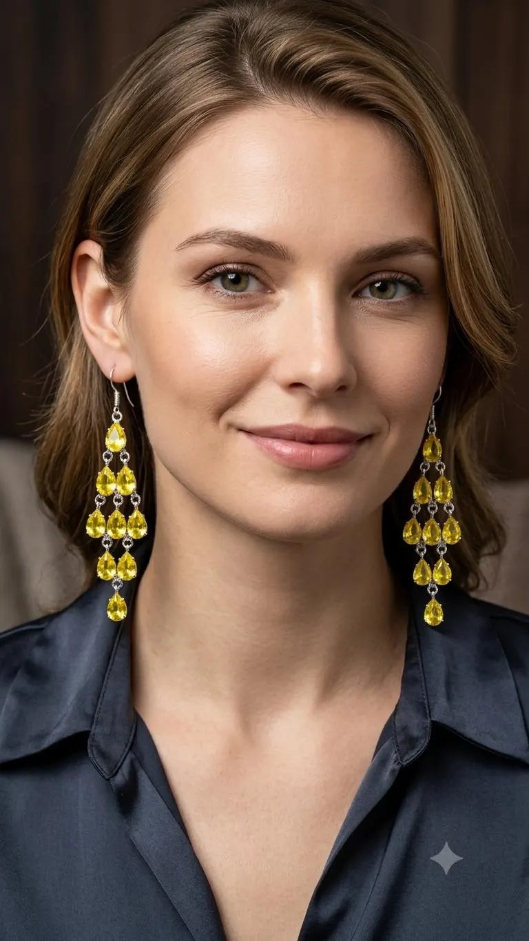 Yellow Citrine Chandelier Earrings, 925 Sterling Silver Dangle Earrings, Pear Cut Gemstone Jewelry, November Birthstone Gift for Her