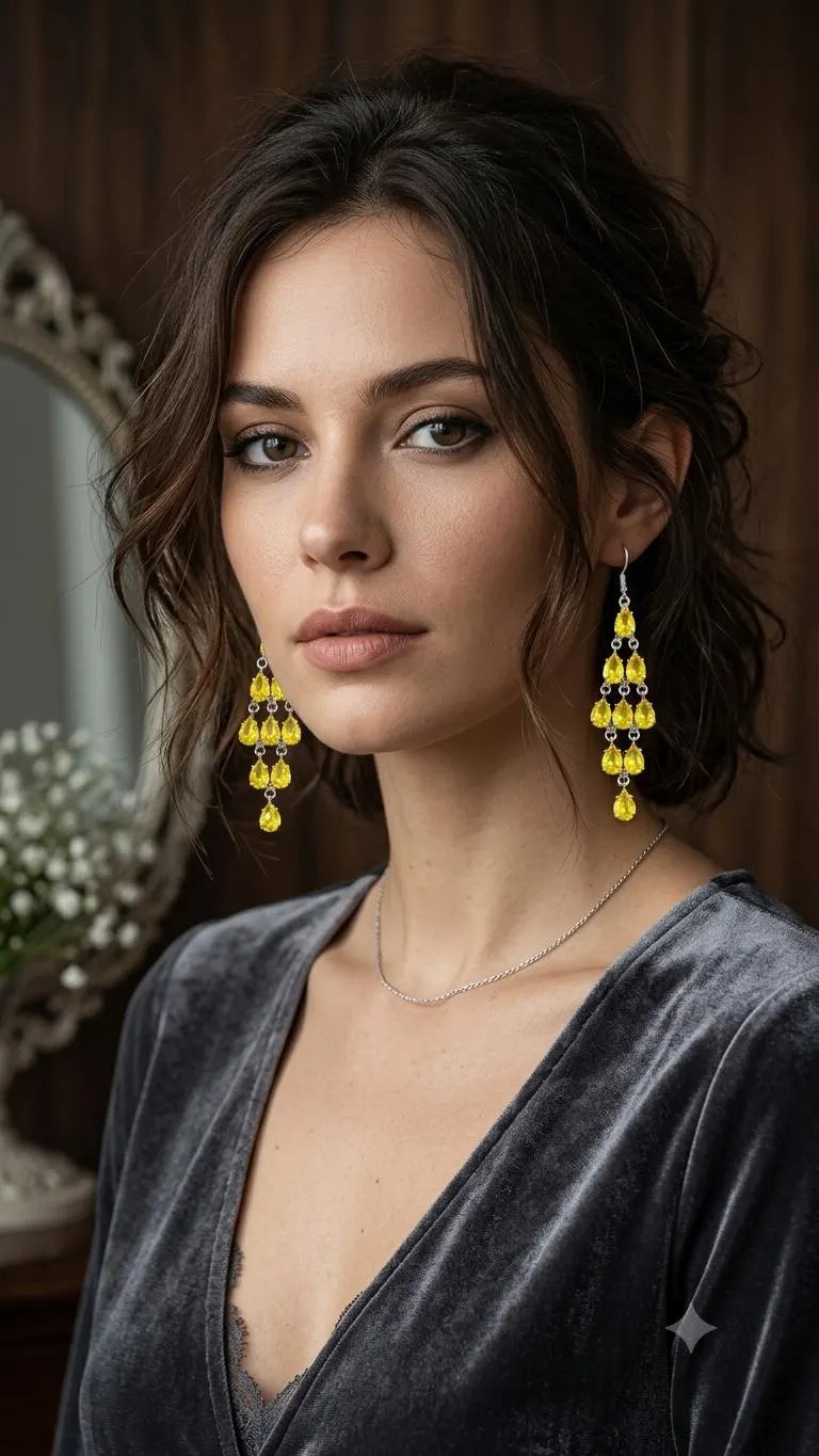 Yellow Citrine Chandelier Earrings, 925 Sterling Silver Dangle Earrings, Pear Cut Gemstone Jewelry, November Birthstone Gift for Her