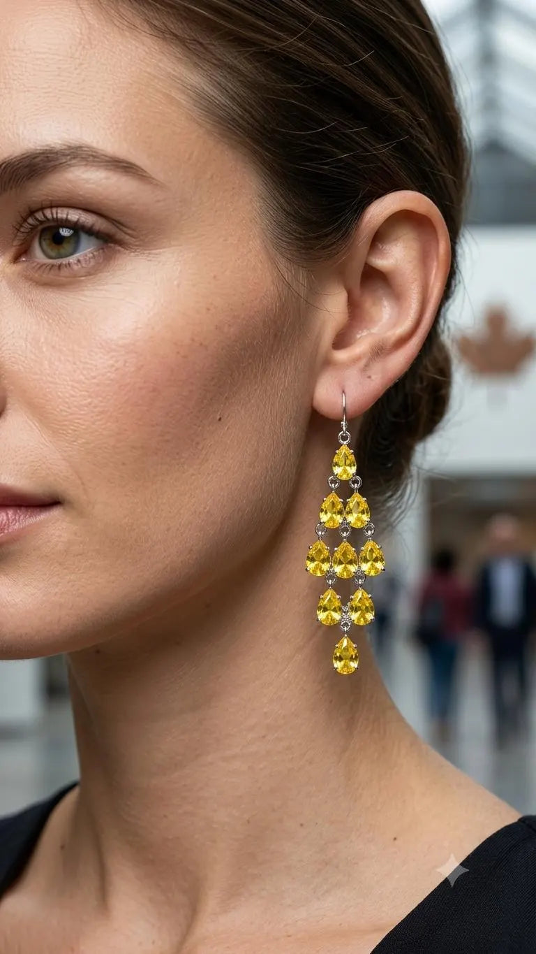 Yellow Citrine Chandelier Earrings, 925 Sterling Silver Dangle Earrings, Pear Cut Gemstone Jewelry, November Birthstone Gift for Her