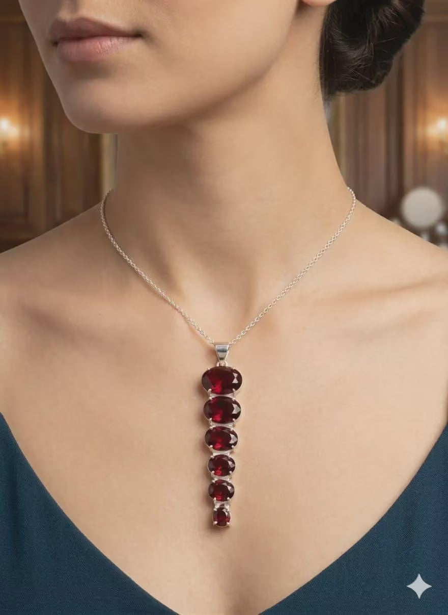 925 Sterling Silver Garnet Pendant, January Birthstone Necklace Charm, Handmade Red Gemstone Jewelry Gift for Her