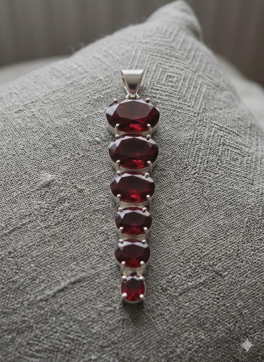 925 Sterling Silver Garnet Pendant, January Birthstone Necklace Charm, Handmade Red Gemstone Jewelry Gift for Her