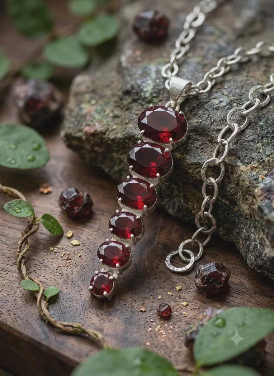 925 Sterling Silver Garnet Pendant, January Birthstone Necklace Charm, Handmade Red Gemstone Jewelry Gift for Her
