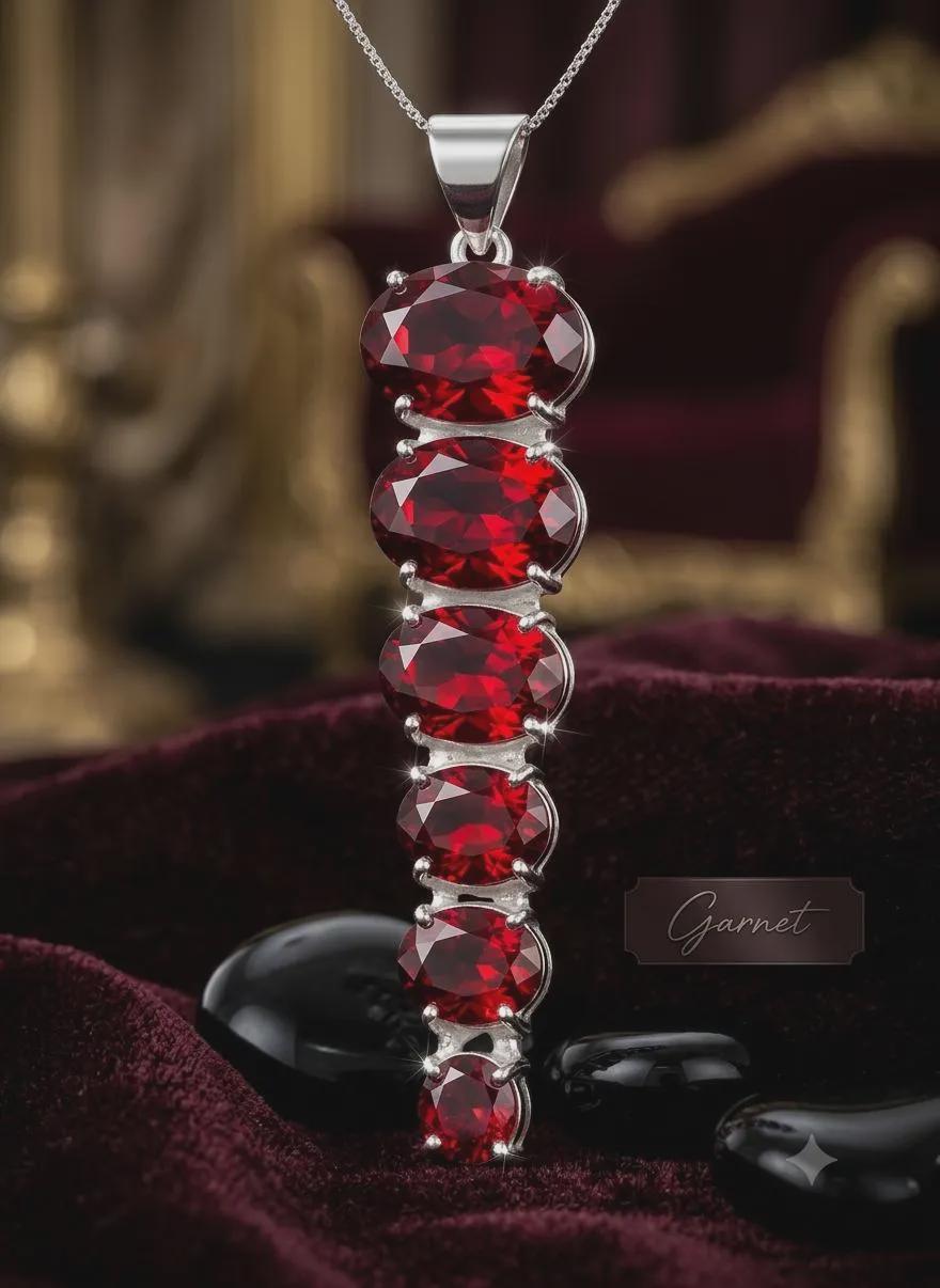 925 Sterling Silver Garnet Pendant, January Birthstone Necklace Charm, Handmade Red Gemstone Jewelry Gift for Her