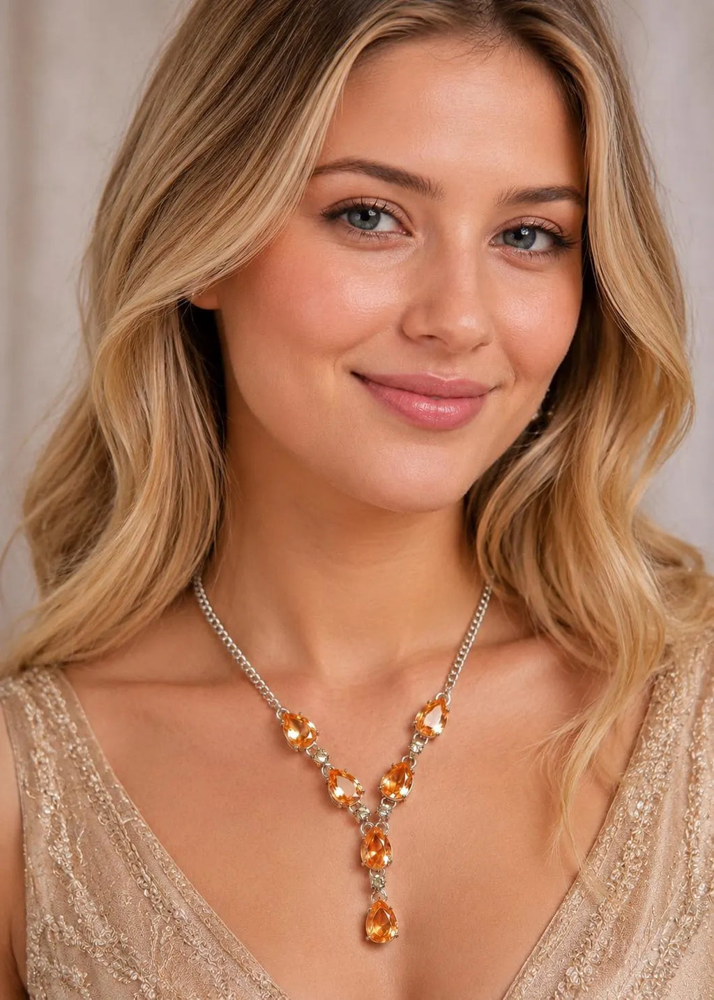 925 Sterling Silver Citrine Necklace, Yellow Gemstone Drop Necklace, November Birthstone Jewelry, Handmade Luxury Gift for Her