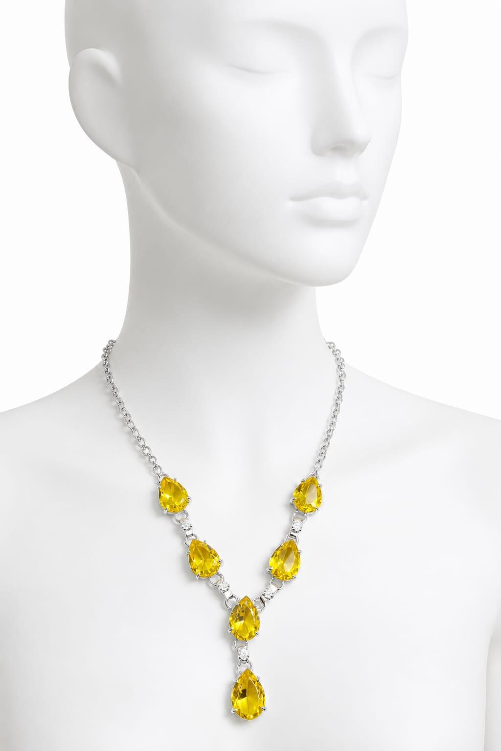 925 Sterling Silver Yellow Citrine Teardrop Necklace | Luxury Gemstone Y Necklace | November Birthstone Gift for Her