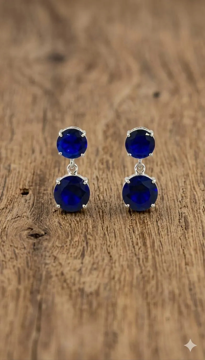 Blue Sapphire Drop Earrings, 925 Sterling Silver Dangle Earrings, Round Blue Gemstone Earrings, September Birthstone Jewelry, Gift for Her