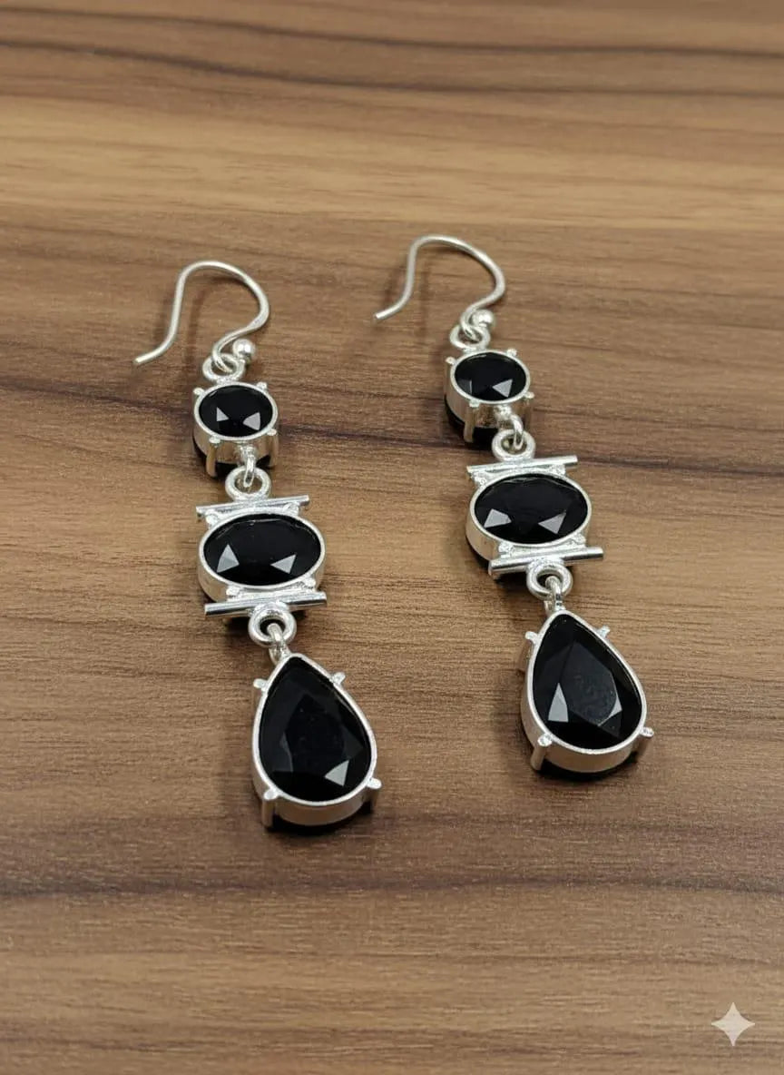 925 Sterling Silver Black Onyx Dangle Earrings, Luxury Handcrafted Gemstone Jewelry, Elegant Drop Earrings for Women, Gift for Her