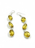 Genuine Handicrafted 925 Sterling Silver Triple Yellow Stone Dangle Earrings