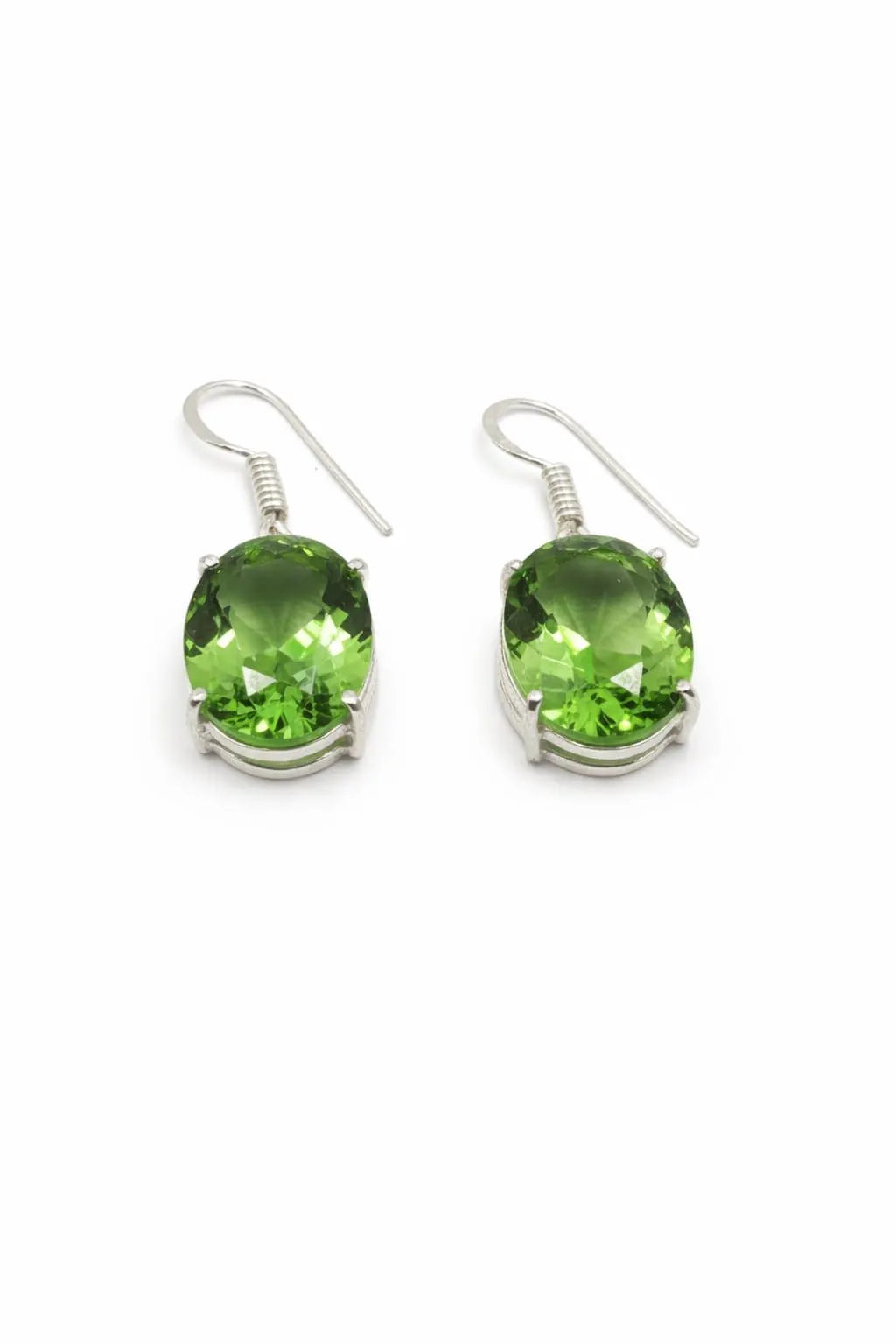 Elegant Oval Peridot Sterling Silver Drop Earrings