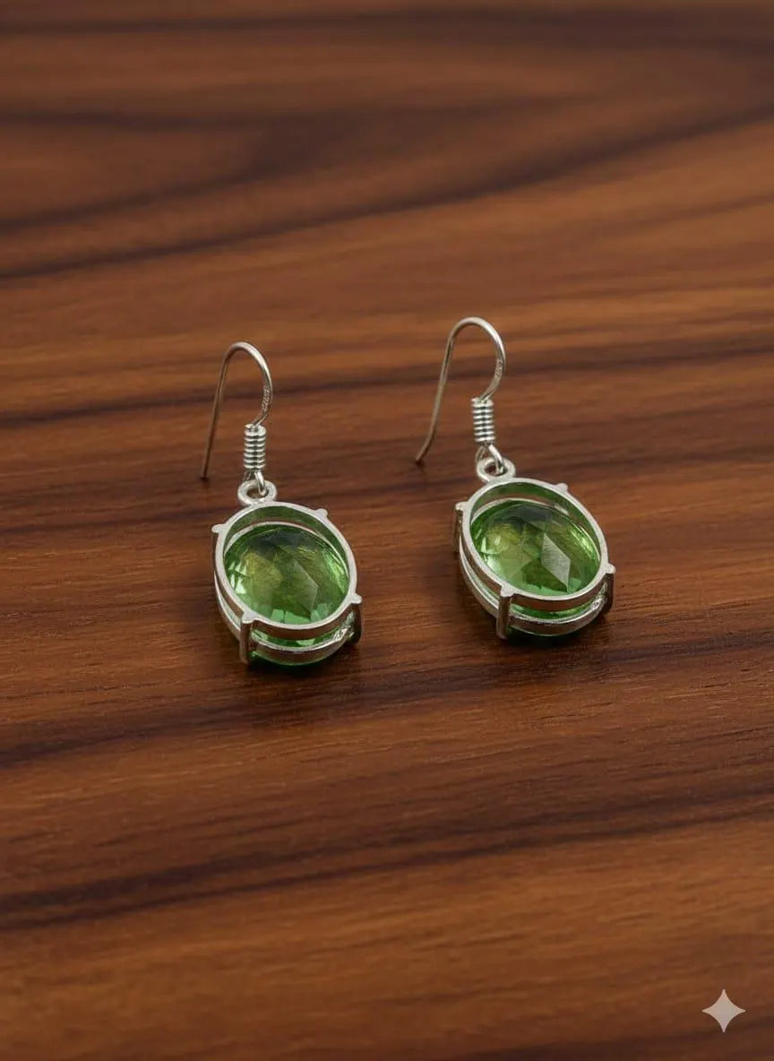 Elegant Oval Peridot Sterling Silver Drop Earrings