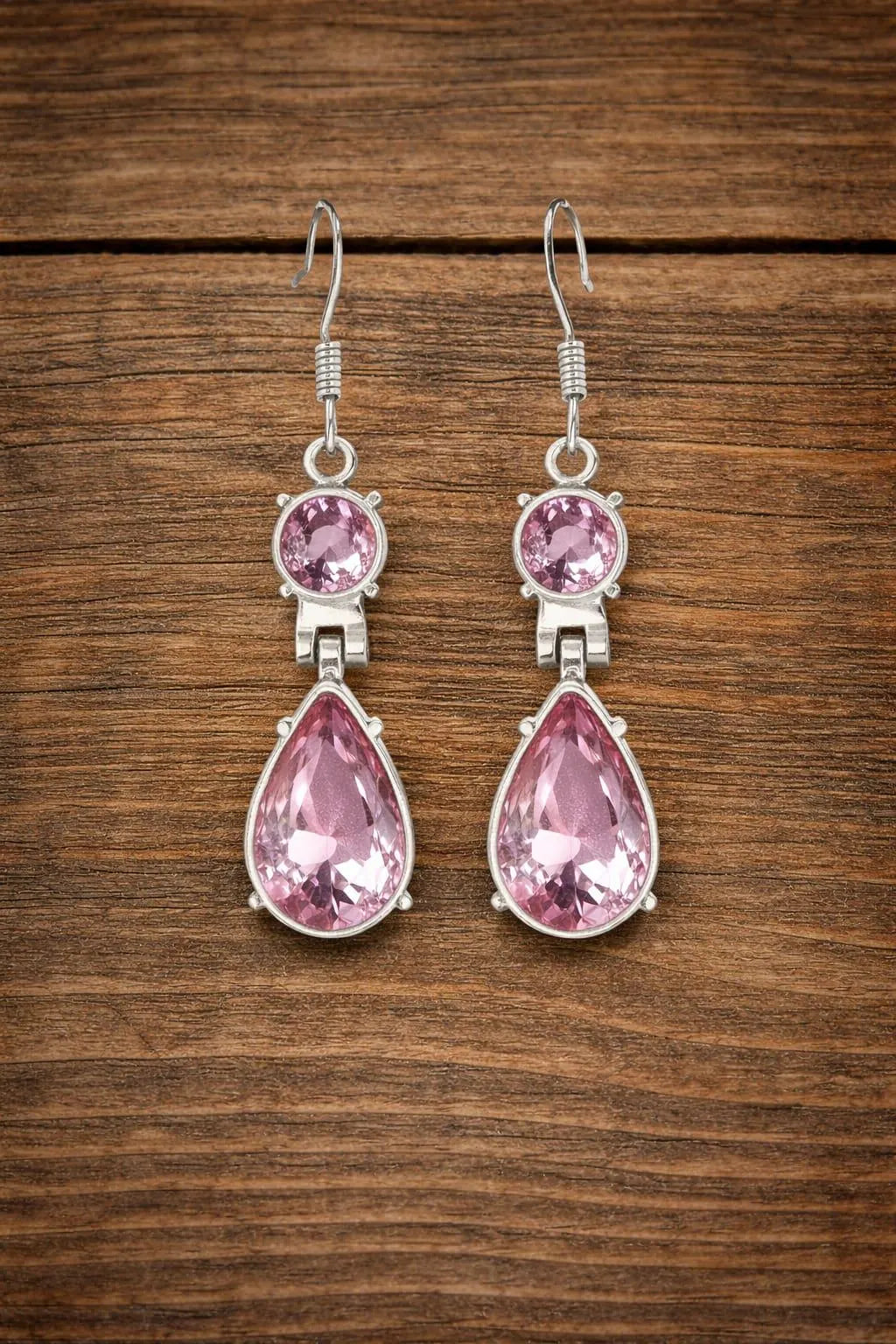 Premium Luxury 925 Sterling Silver Pink Crystal Drop Earrings | Handmade Artisan Jewelry | Elegant Statement Earrings for Women | Gift for Her