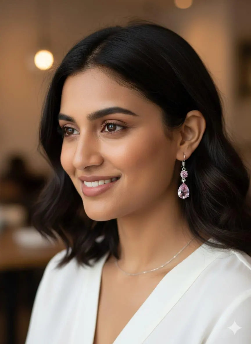 Premium Luxury 925 Sterling Silver Pink Crystal Drop Earrings | Handmade Artisan Jewelry | Elegant Statement Earrings for Women | Gift for Her