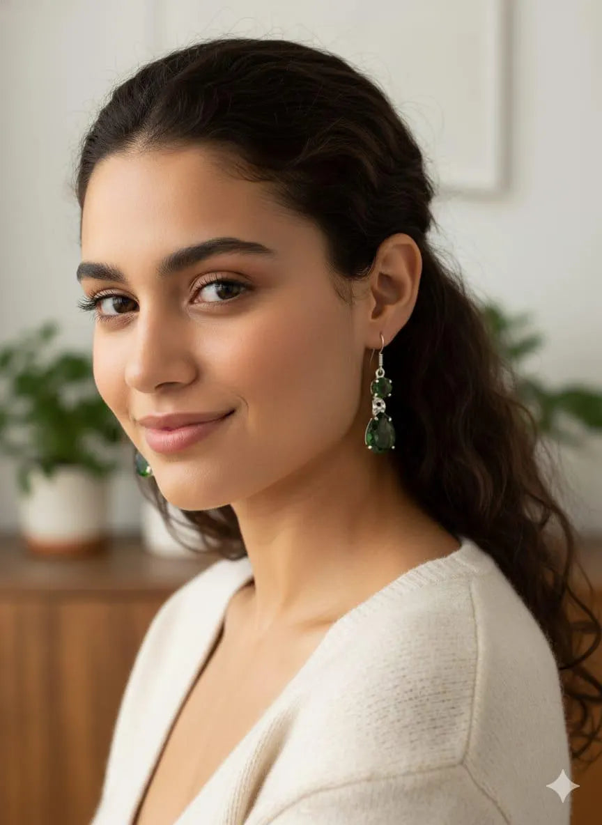 Handcrafted 925 Sterling Silver Drop Earrings with Deep Green Gemstones – Elegant Luxury Jewelry
