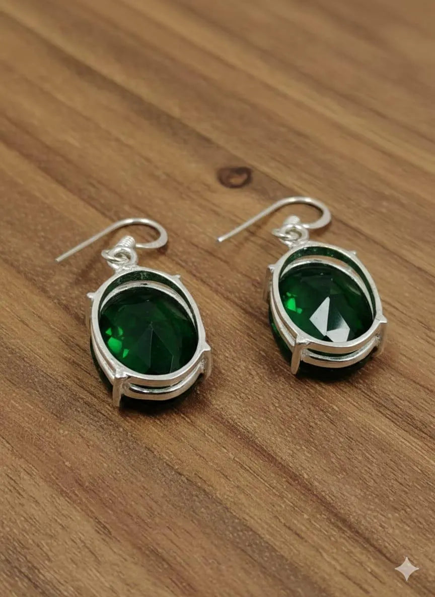 Premium Handcrafted Luxury Genuine 925 Sterling Silver Emerald Green Crystal Dangle Earrings