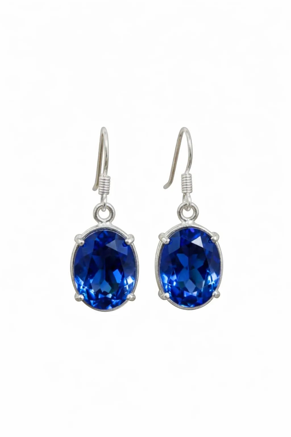 Handcrafted 925 Sterling Silver Blue Sapphire Crystal Dangle Earrings | Luxury Gift for Women