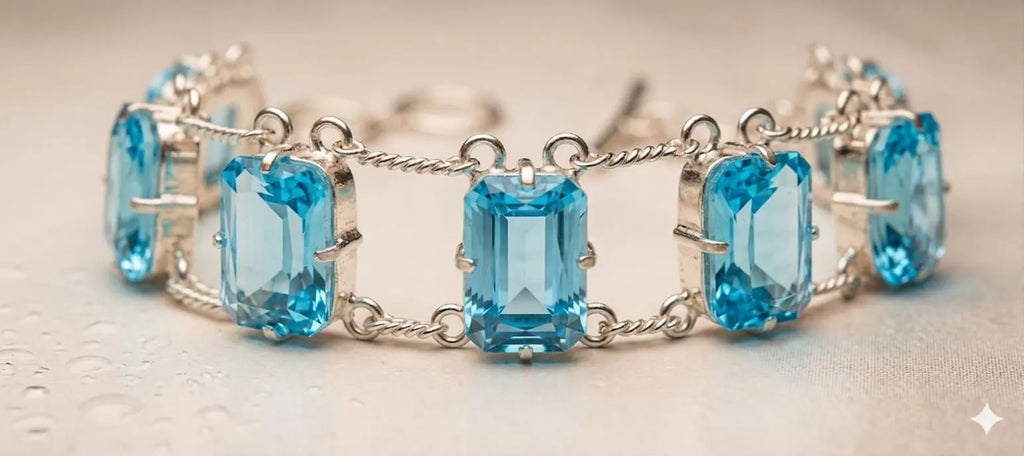 Handcrafted 925 Sterling Silver Bracelet, Luxury Fashion Jewelry with Radiant Blue Stones