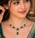 Premium Handcrafted 925 Sterling Silver Necklace with Emerald Green Pear-Cut Stones