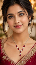 Elegant Teardrop Ruby Red Crystal Statement Necklace