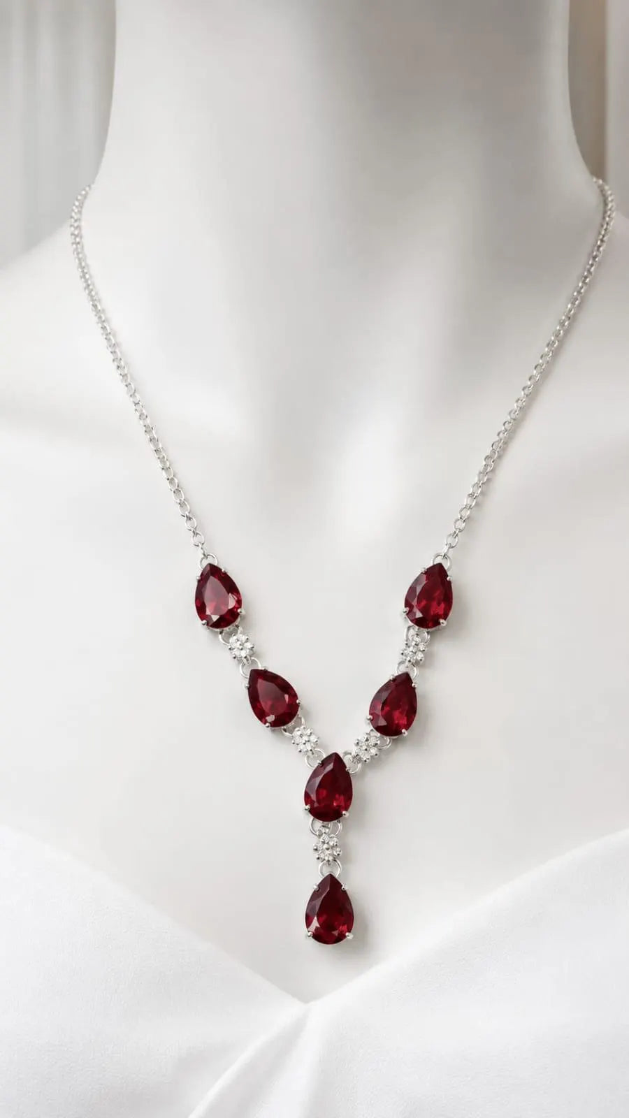 Elegant Teardrop Ruby Red Crystal Statement Necklace
